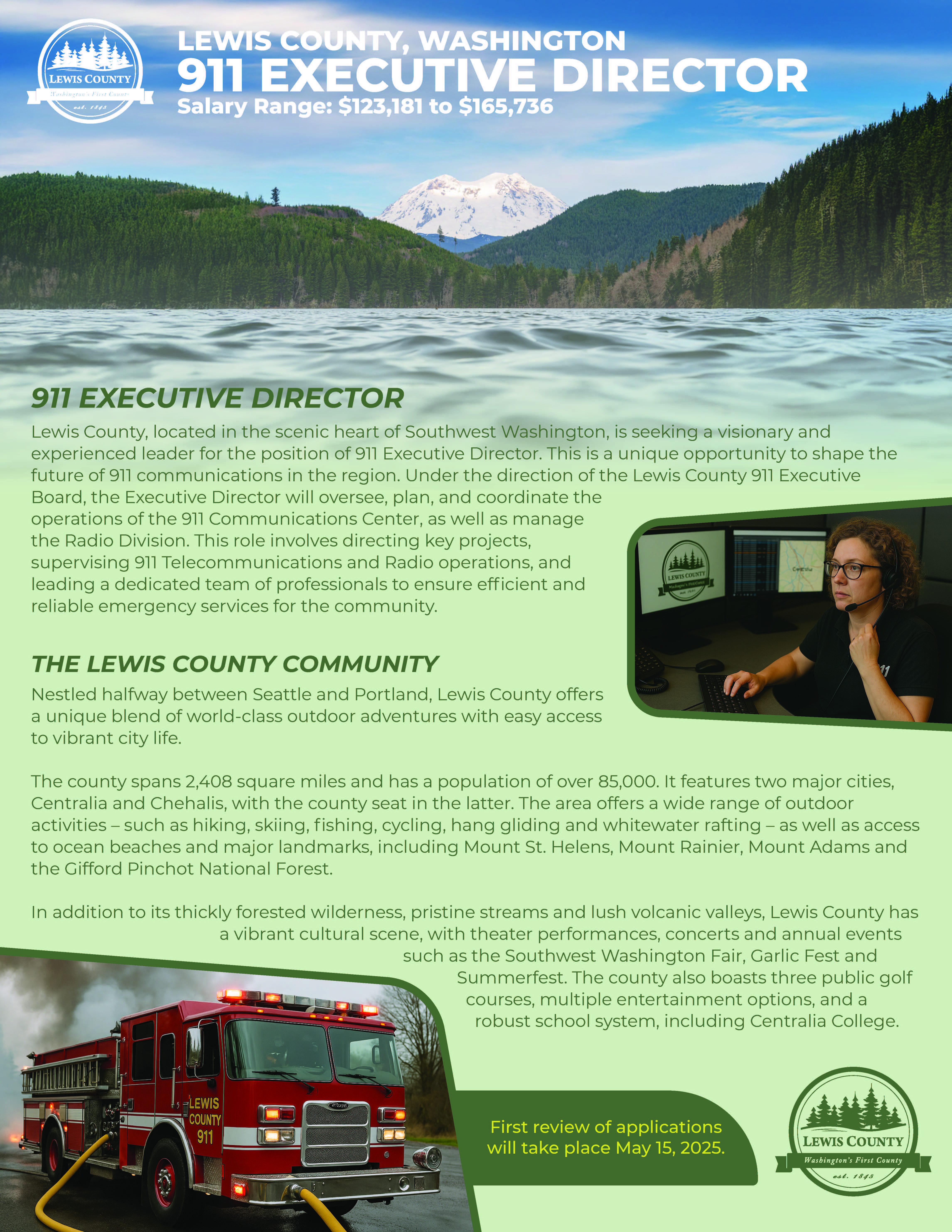 Job posting for 911 Executive Director. To view the PDF Flyer for this job click this link.