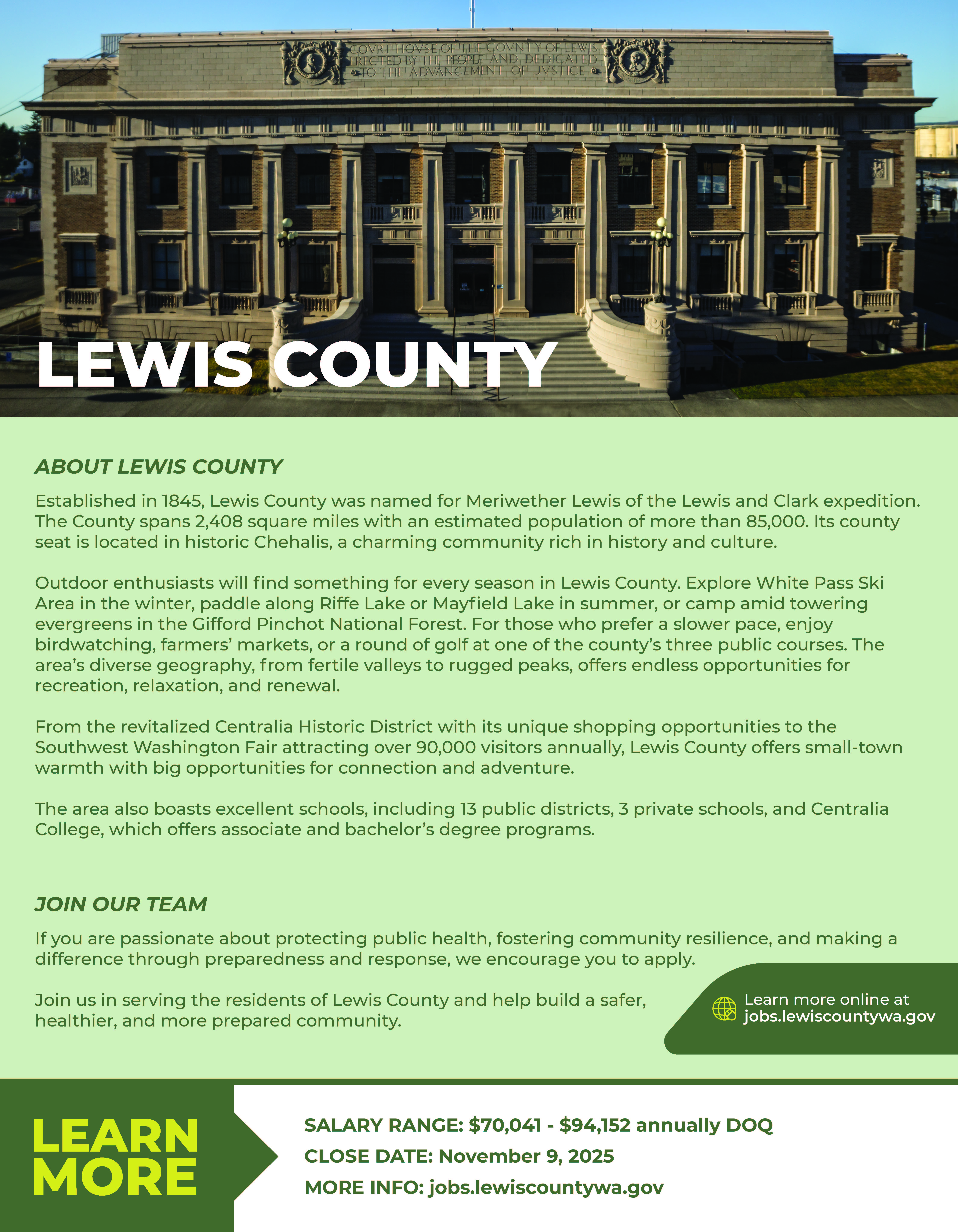 Job posting for Emergency Preparedness Coordinator - Public Health & Social Services. To view the PDF Flyer for this job click this link.